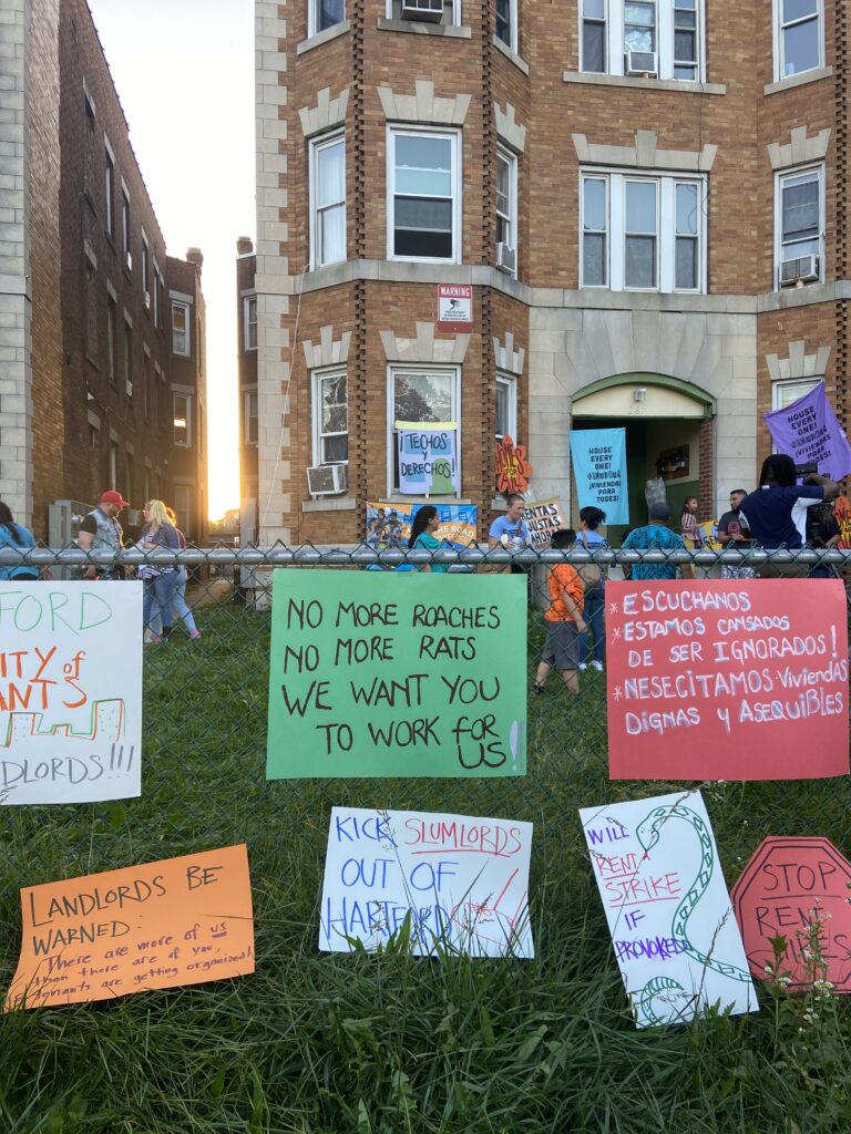 Hartford tenants hold renters' rally in front of an apartment complex